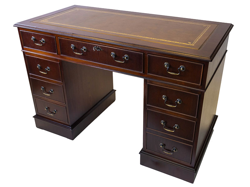 Twin Pedestal Secretary Desk Mahogany Leather